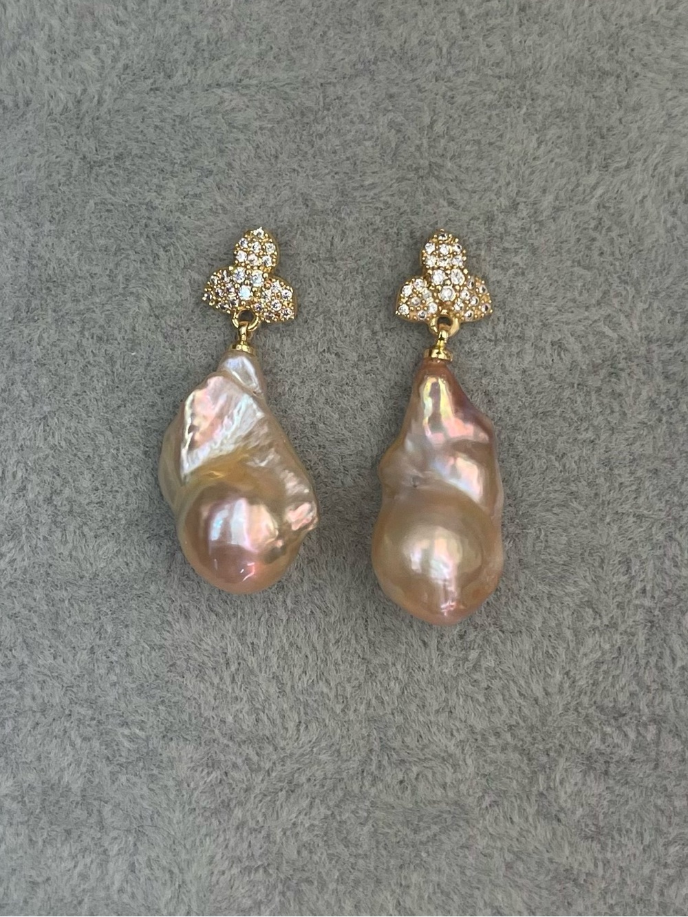 Gold Baroque Pearl Drop Earrings with Crystal Accents - Pink Pearl 925 posts
